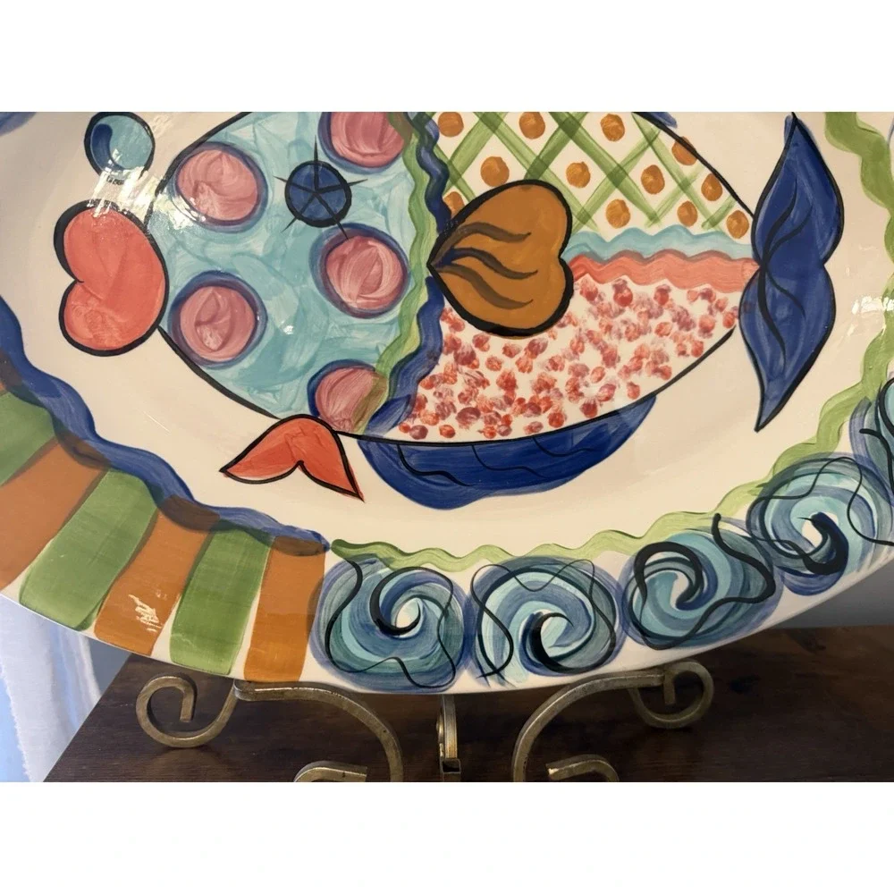 Vicki Carroll Studio Hand Painted Fish Platter 19.5
